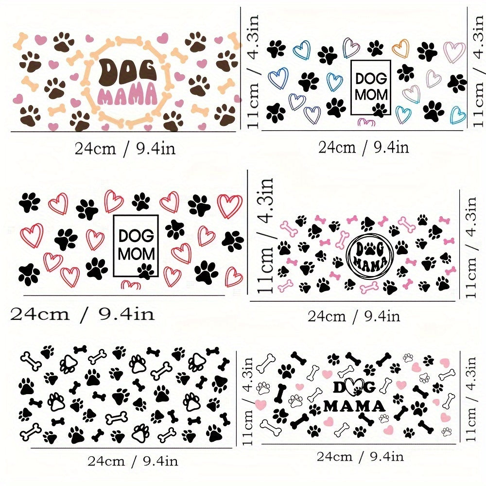 TEMU 6pcs-set Dog Mom Uv Dtf Cup Wraps Decals Printing Waterproof Self-adhesive Stickers Dtf Transfer Sticker For 16 Oz Glass Can Wrap, 3d Crystal