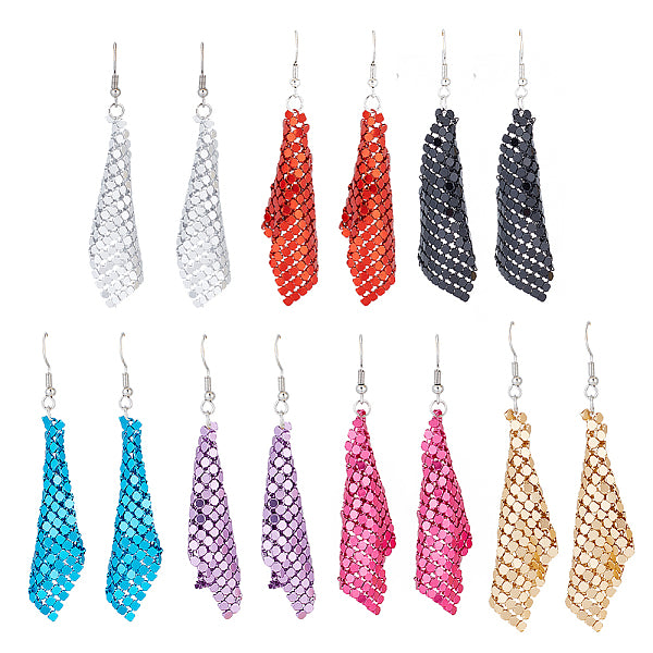 7 paire de boucles d'oreilles pendantes en losange à paillettes en maille d'aluminium de 7 couleurs pour femmes