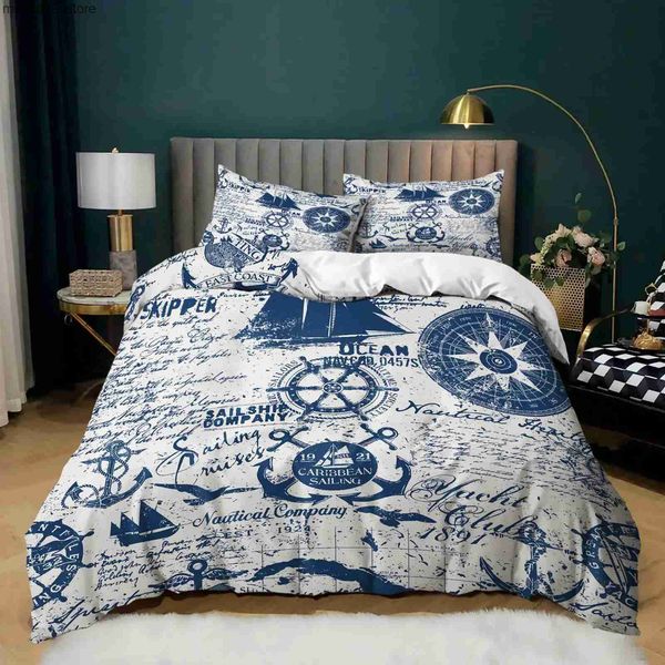 Bedding sets Nautical Bedding Set Full Size Sailing Anchor Bed for Boys TeensOcea Comforter Cover SoftDuvet Quilt Cover with 2 cases L240910
