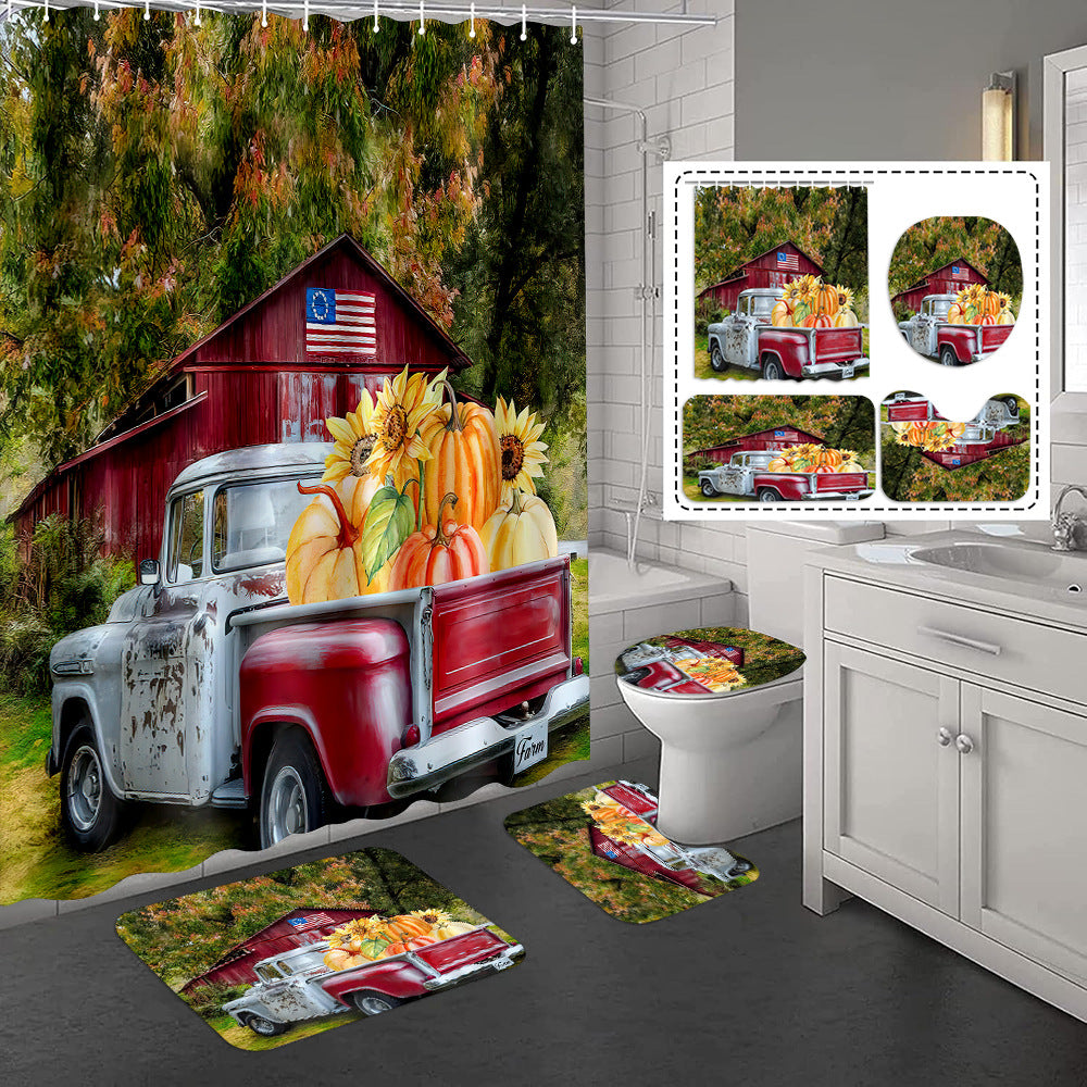 YL-37429 Hot selling exclusive shower curtain manufacturer Bomi digital printed polyester shower curtain non-slip mat set