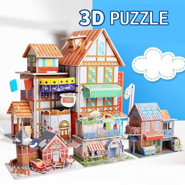 Kids 3D Stereo Puzzle Cartoon House Castle Building Model DIY Handmade Early Learning Educational Toys Gift for Children Y250207