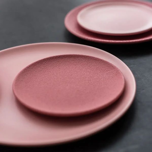 Dishes Plates Ceramic tableware frosted pink plate Western pasta simple style steak el restaurant 231124