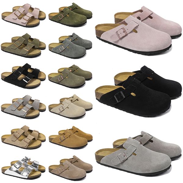 Best Men Women Clogs Slippers Designer Slides Clogs Suede Leather Black Dark Grey Brown Tan Pink Olive beach flip flops Sandals Outdoor Casu