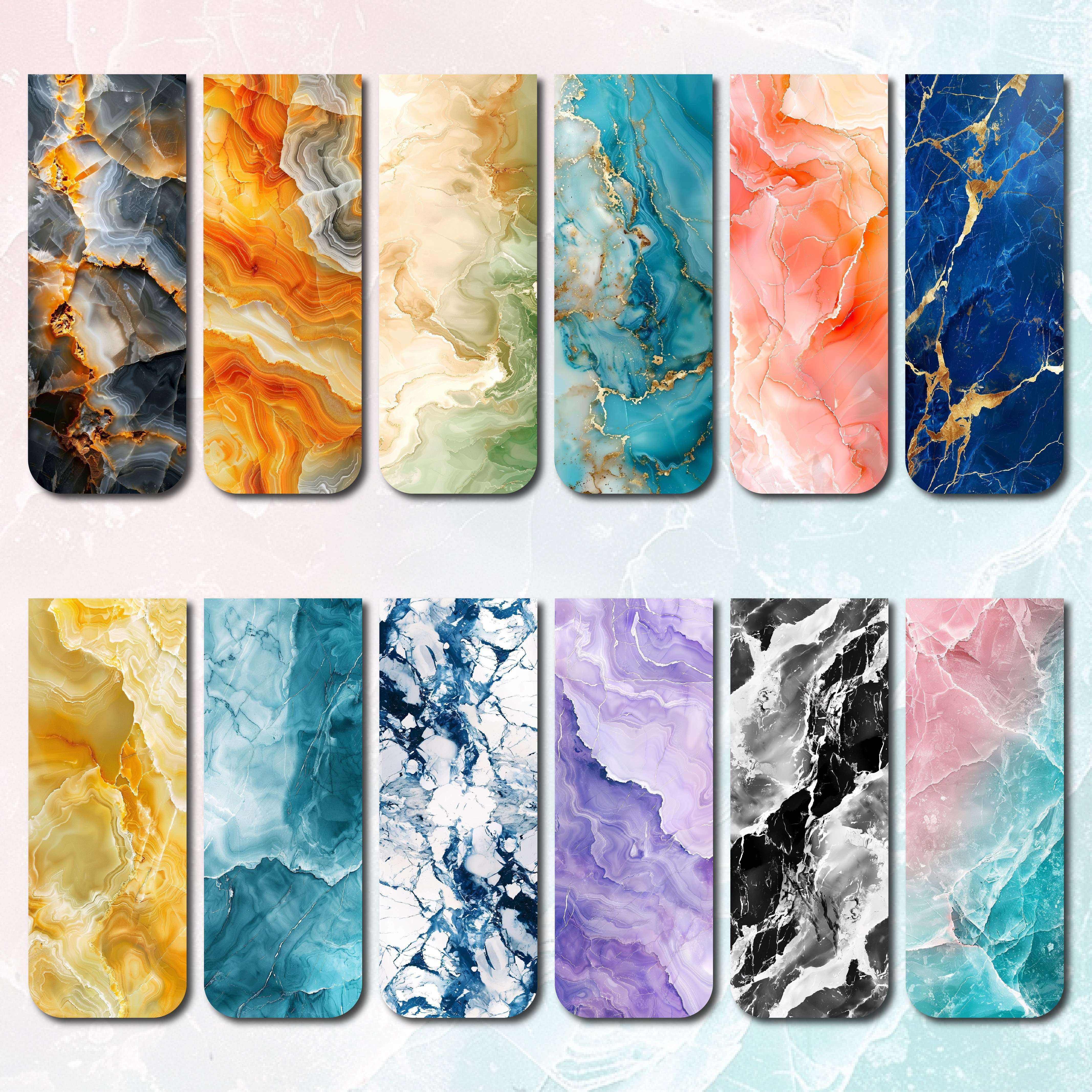 TEMU 12pcs Marble Design Magnetic Bookmarks - Durable, Non-damaging Page Markers For Readers, Students & Teachers - Versatile For Books, Notebooks &