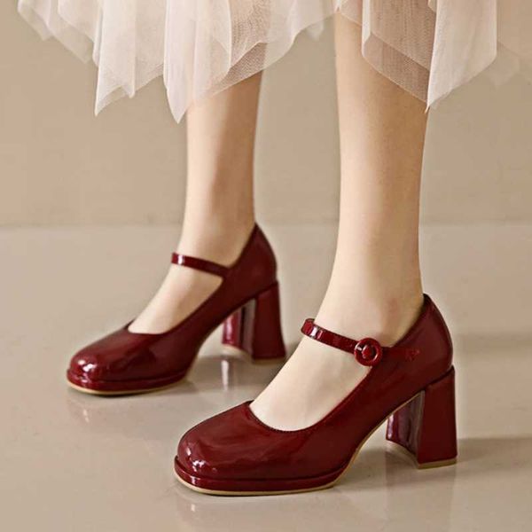 2024 Nova plataforma Mary Jane Sapatos Wen High Party Party Lolita Sapatos Chunky Heel Ladies Shoes Square Ed High H Wen Z241216