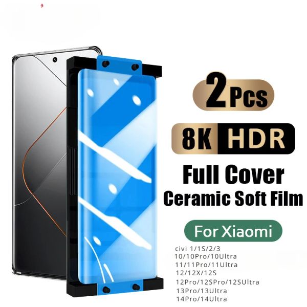 2Pcs Full Curved Ceramic Screen Protector For Xiaomi 14 13 12x 12s 12 11 10 Pro 10S Mi 14 Ultra Civi 3 2 1S Protective Soft Film with Instal