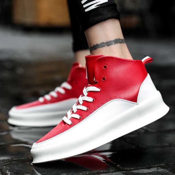 Hot Fashion High Top Streetwear Plataforma de Hip Hop Sneakers Men Leather Casual Shoes Casual Lace- Up Designer Mens Trainers