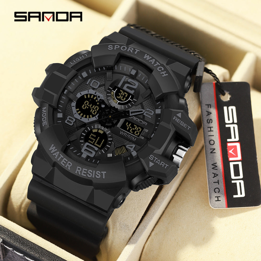 SANDA men&#039;s military watch black sports watch LED digital 50M waterproof 3168 watch men&#039;s multifunctional clock Relogio Masculino 01