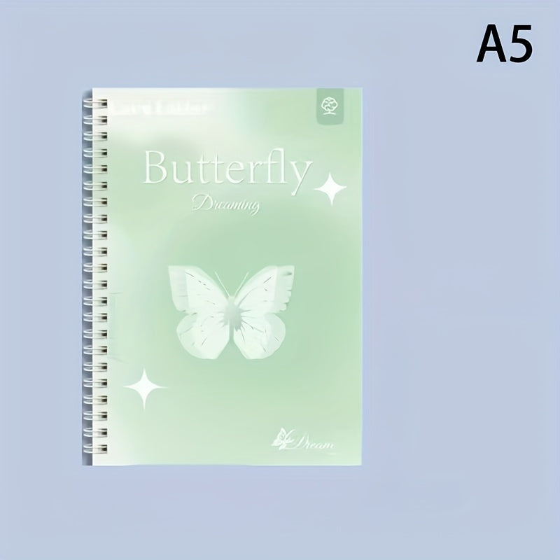 TEMU 6pcs Set Including (1 Spiral Notebook +5 Pens) Dream Theme, And Mint , Cute Animal Pattern, 60° Flat Spiral Binding, 60 Pages-120 Sheets Per