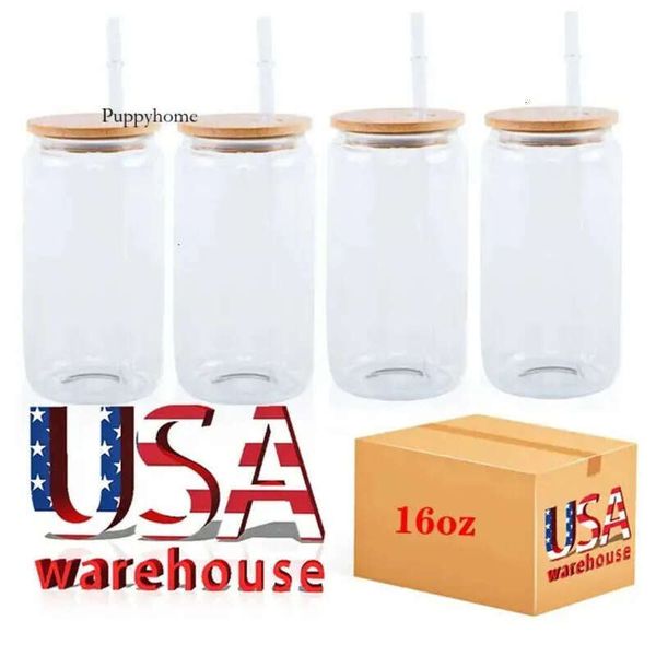 16Oz Beer Can Us-Ca Mugs STOCK Shaped Bamboo Cups Bubble Tea Boba Insulated Glass Tumbler With Lid And Straw Indivial Pack 0514