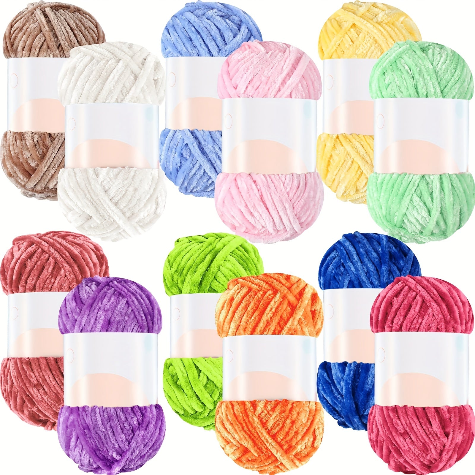 TEMU 12 Skeins 1116 Yards Chenille Yarn 6mm Soft Thick Plush Yarn Fluffy Velvet Yarn For Crocheting Knitting Diy Craft Making Blankets, Clothes, 3.5