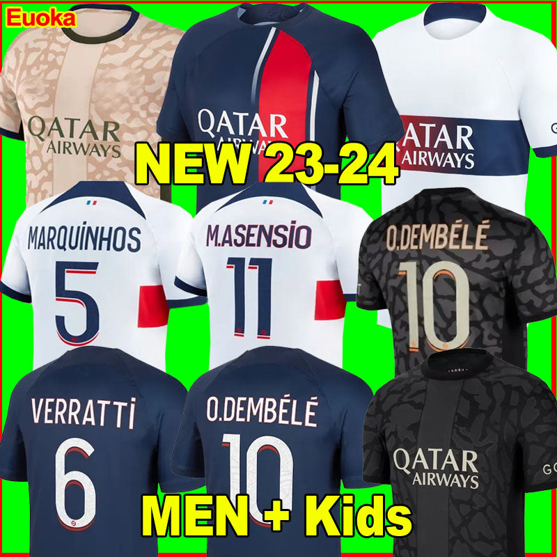 O.DEMBELE 23 24 pSGS soccer jerseys M.ASENSIO Maillot de football 2023 2024 HAKIMI VERRATTI ZAIRE-EMERY G.RAMOS jersey men kids set maillot foot enf