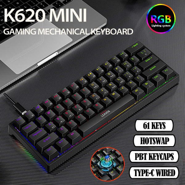 Keyboards 61 Keys 60% Mini Gaming Mechanical Keyboard RGB Hotswap Type-C Wired Gaming Keyboards Ergonomics Keyboard PBT Keycaps For Gamer G2