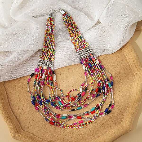 Collares de múltiples hilos con cuentas de vidrio estilo bohemio