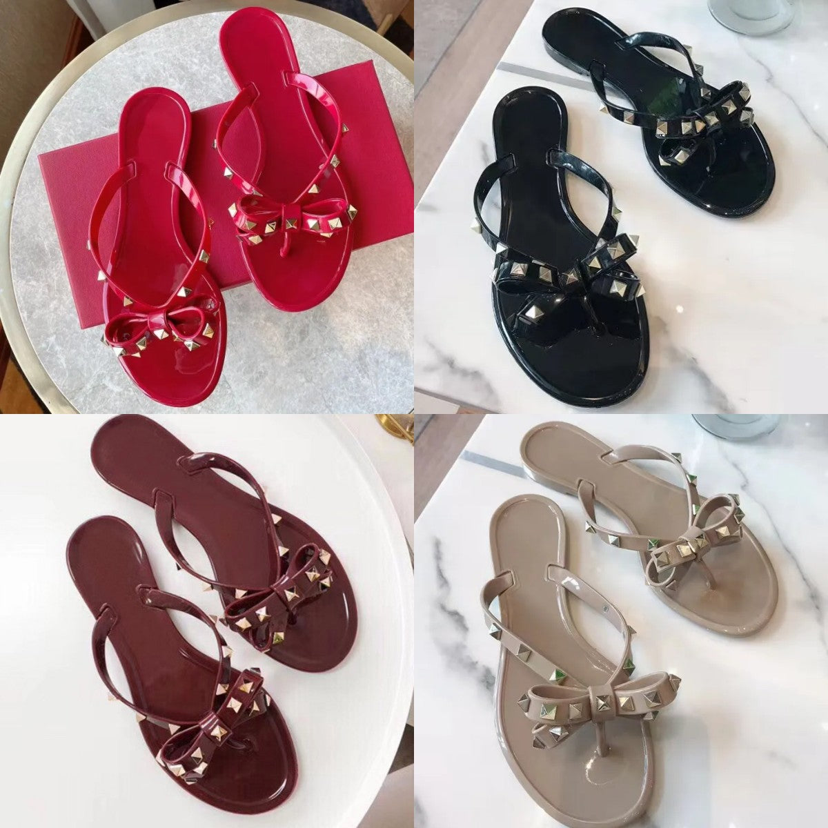 slippers sandles womens sandals rivet shoes butterfly bow flip flops summer beach outings flat bottomed transparent jelly PVC crystal slippers flats