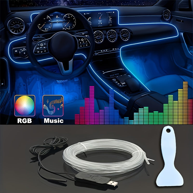 TEMU 118" Rgb Led Car Interior Lighting Kit - Usb Powered, App-controlled With Music & For Dashboard And Doors, Without Battery