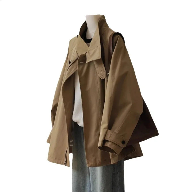 Y2k Fashion Trench Autumn Winter Womens Elegant Short Coat Vintage Windbreaker Breasted Lapel Jacket Women Khaki Tops Outerwear 240822