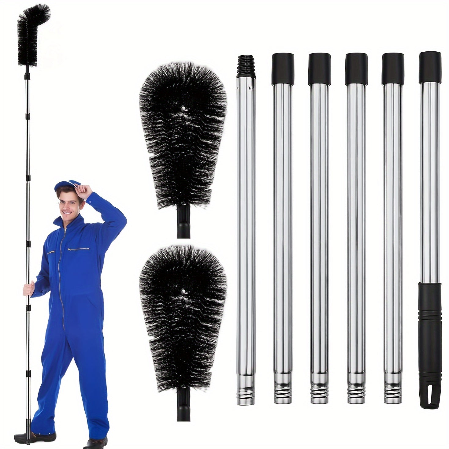 TEMU Gutter Cleaning Tool, Ground Gutter Cleaning Tool, Gutter Cleaner Can Remove Roof Leaves And (6 Stainless Steel Tubes And 2 Black Brush Heads)