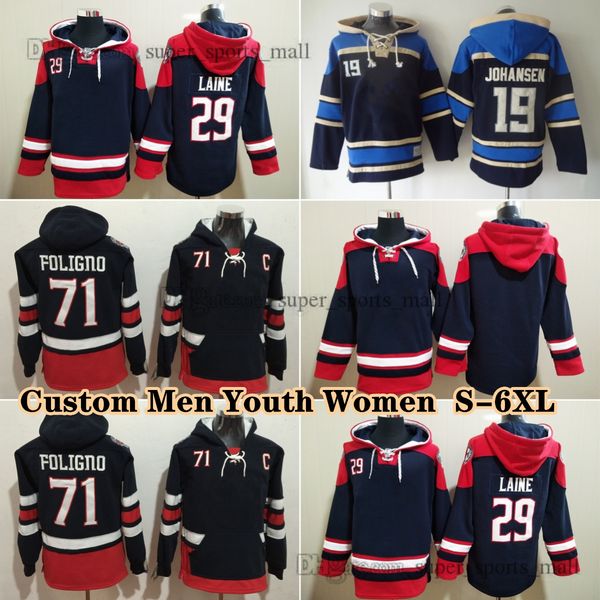DIY Custom S-6XL 29 Patrik Laine Hoodie 71 Nick Foligno Johansen Winter Plush Sweater Hooded Fashion Jacket Team Mens Youth Women