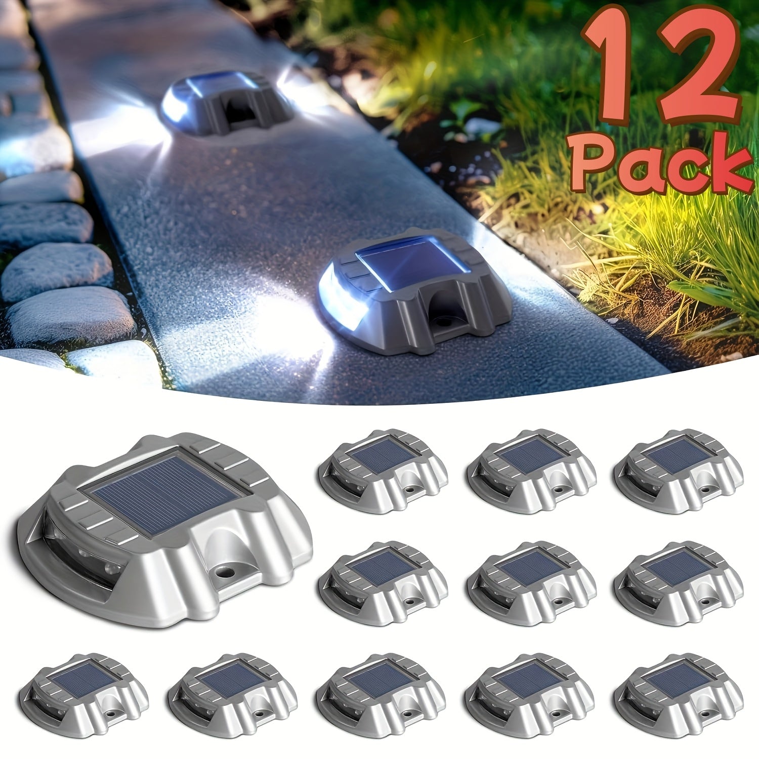 TEMU Solar Deck Lights Heavy Duty, 12-8-4 Pack Outdoor Driveway Dock Lights With 6 Leds Solar Battery, Waterproof Car Pressure Resistant Step Lights