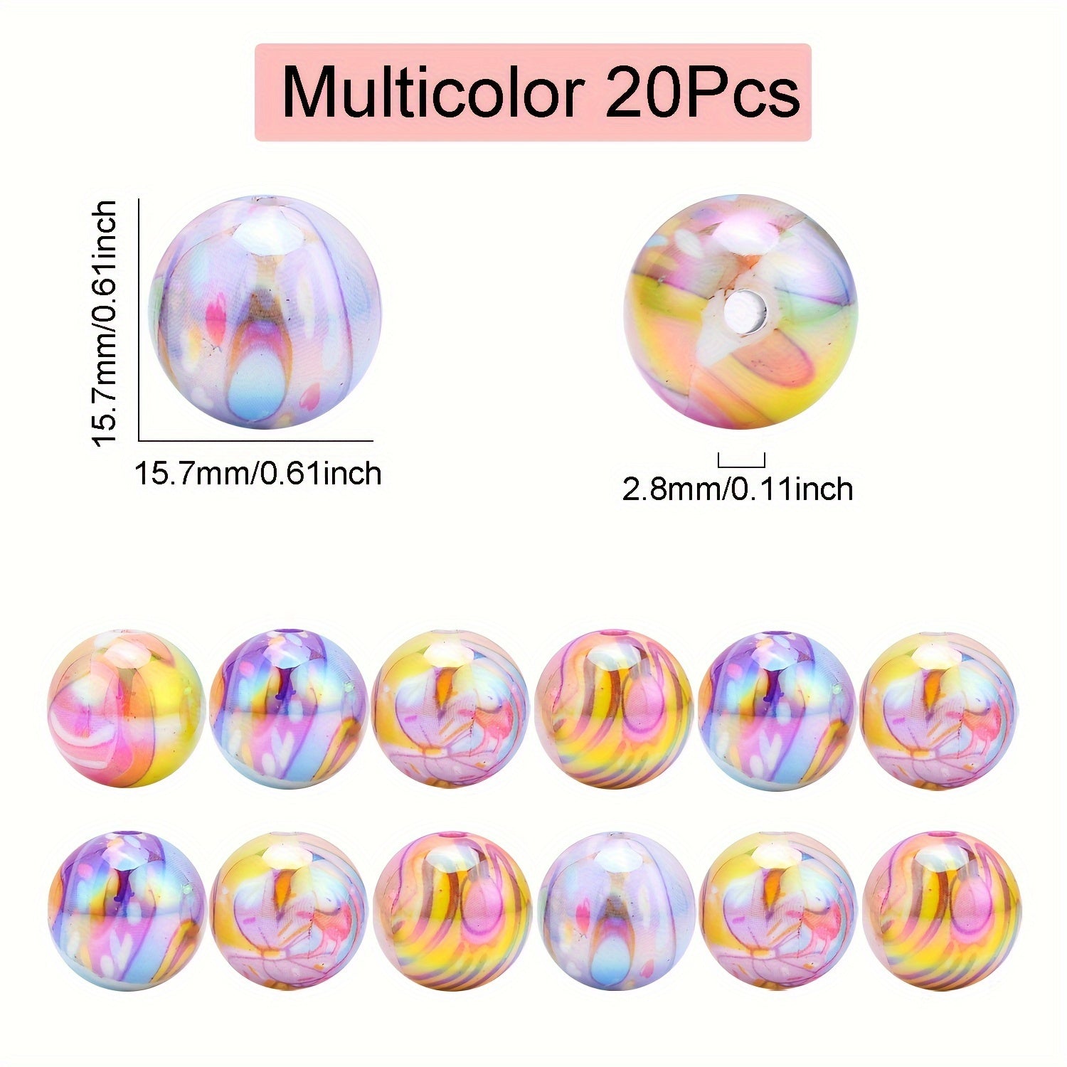 TEMU 20pcs Art Graffiti Beads Multicolor Round Acrylic Beads Diy Pens Keychain, Used To Making Jewelry Diy Necklace Pendant Phone Chain Bead Crafts