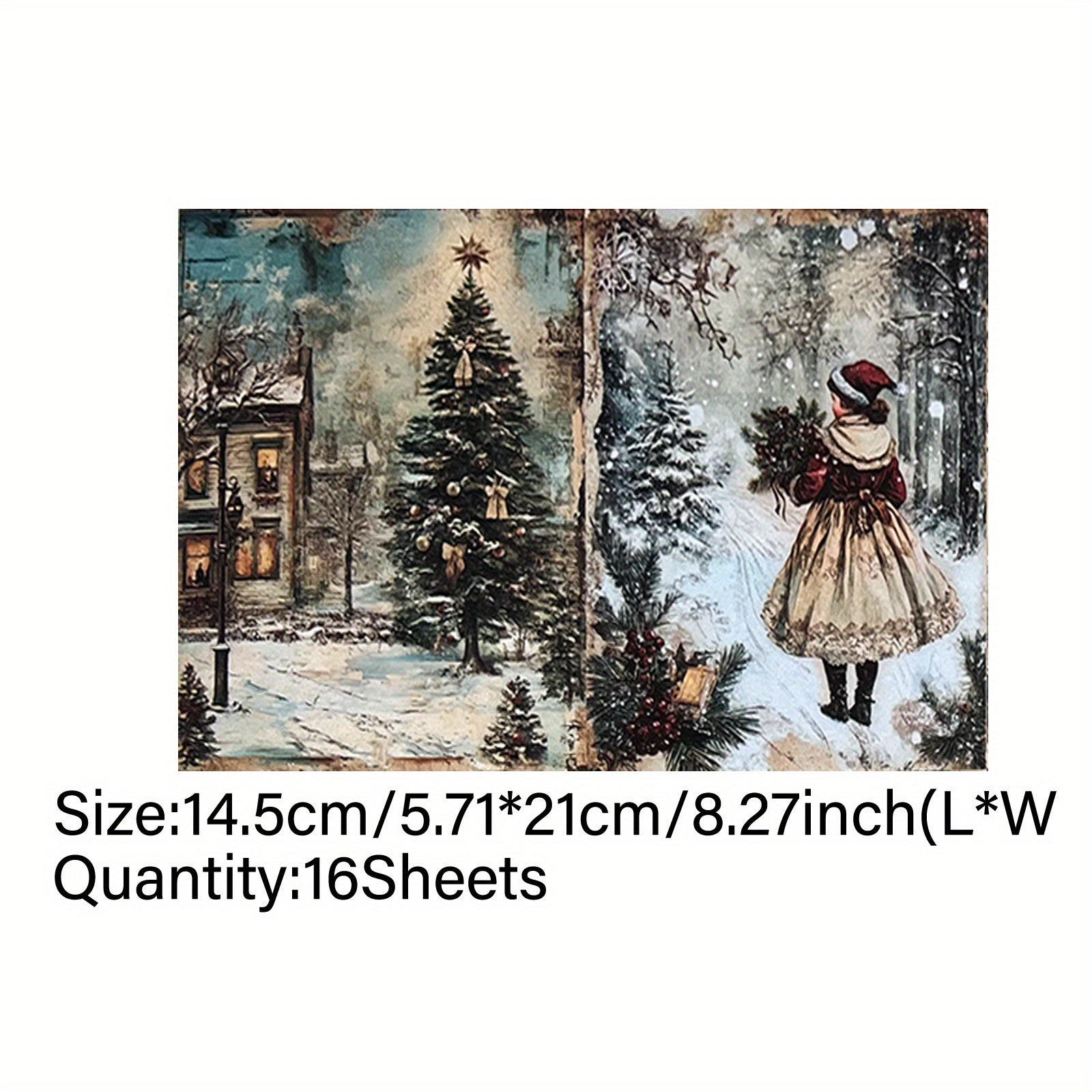 TEMU Vigus 16 Sheets Vintage Christmas Paper - A5 Size Handcrafted Craft Paper With Festive , Scrapbooking, Journaling, And Card Making, Scrapbooking