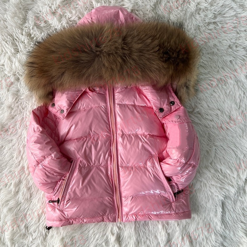 kids designe comfortable kid hoodies coat baby down jacket fasion 100% down filling top warm Hooded real fur collar multicolored girl boy school coa