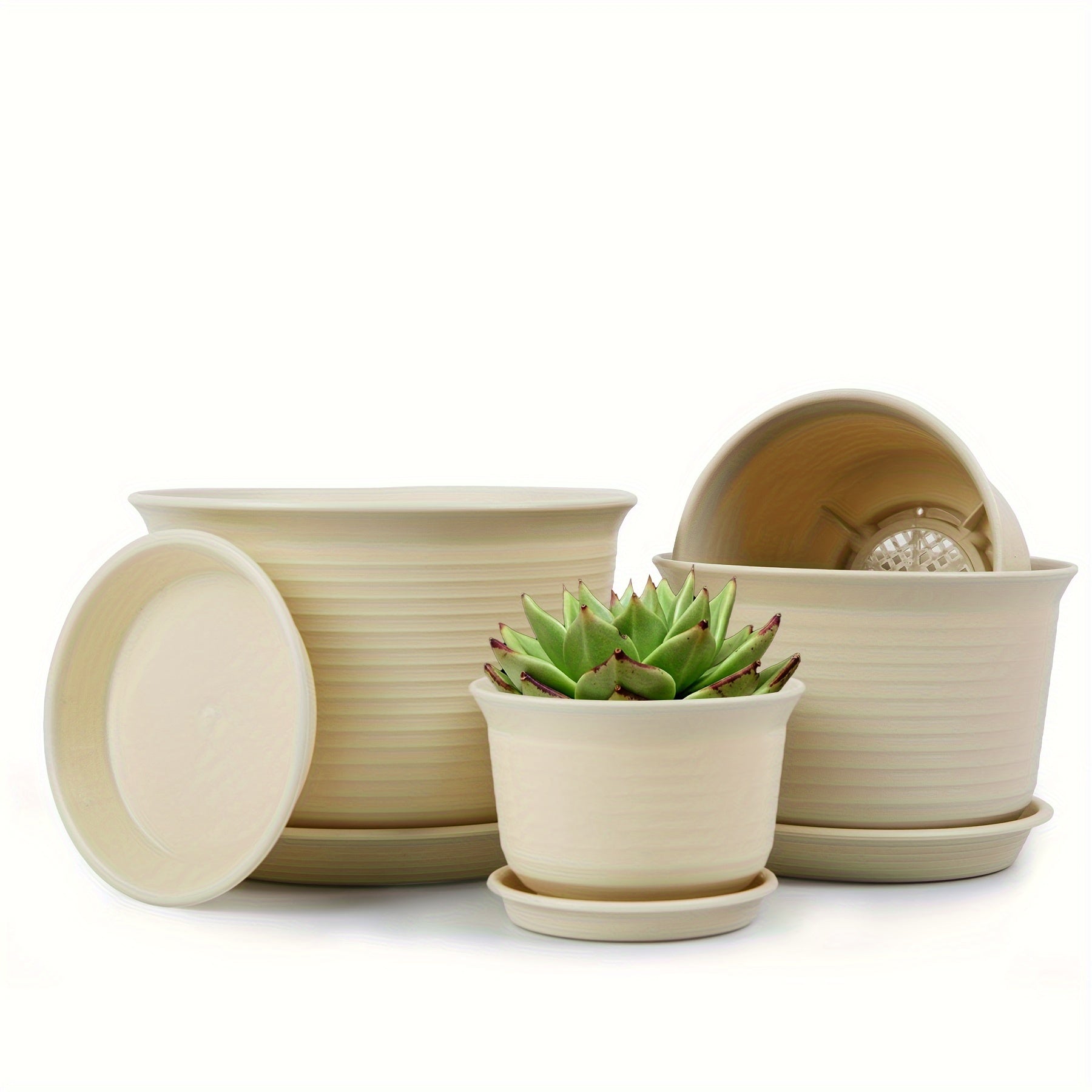 TEMU 4 Pcs 8.4-7.0-5.8-4.8 Inches Plant Pots, Planters For Indoor Plants With Drainage Holes And Tray, Set Of 4 Flower Pots Modern Decorative Planter