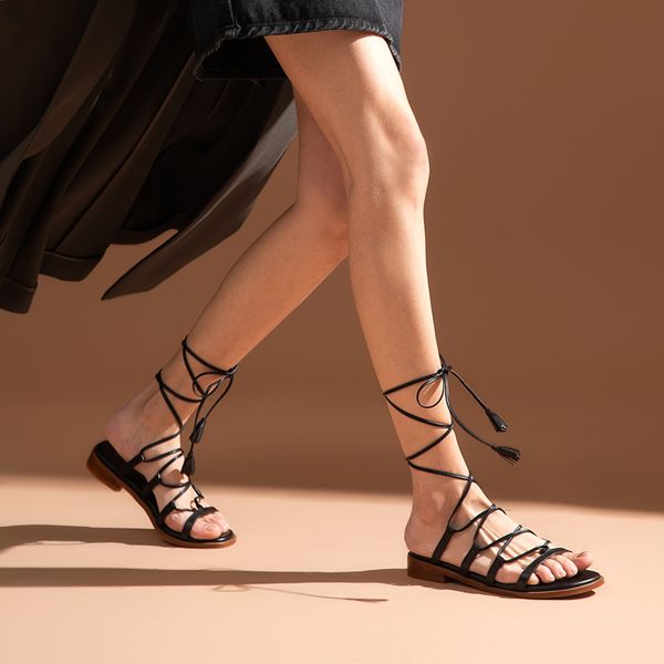 Gladiator BeauToday Sandals Women Genuine Cow Leather Ankle Cross-Tied Summer Beach Flat Ladies Shoes Handmade 32220 cf1b