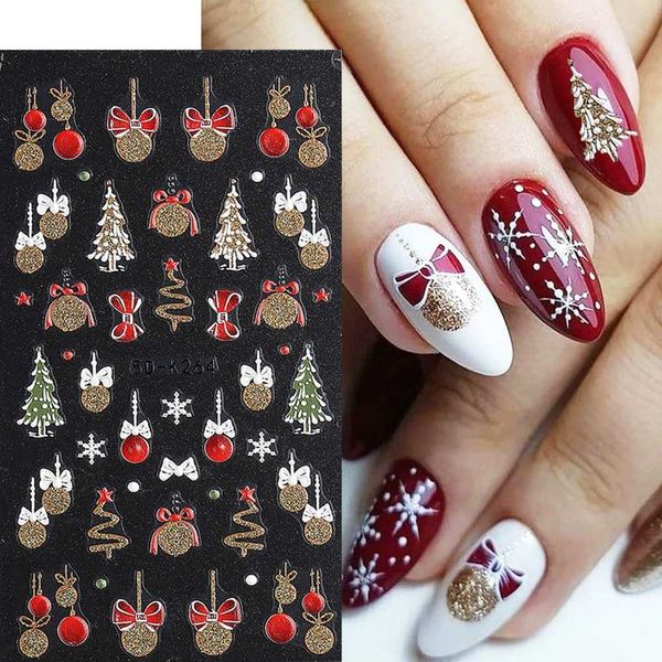 5D Winter Christmas Nail Stickers Gold Silver Snowflake Santa Claus Snow Trees Bells Nail Slider New Year Decor Wraps GL5DK-264XJ240814