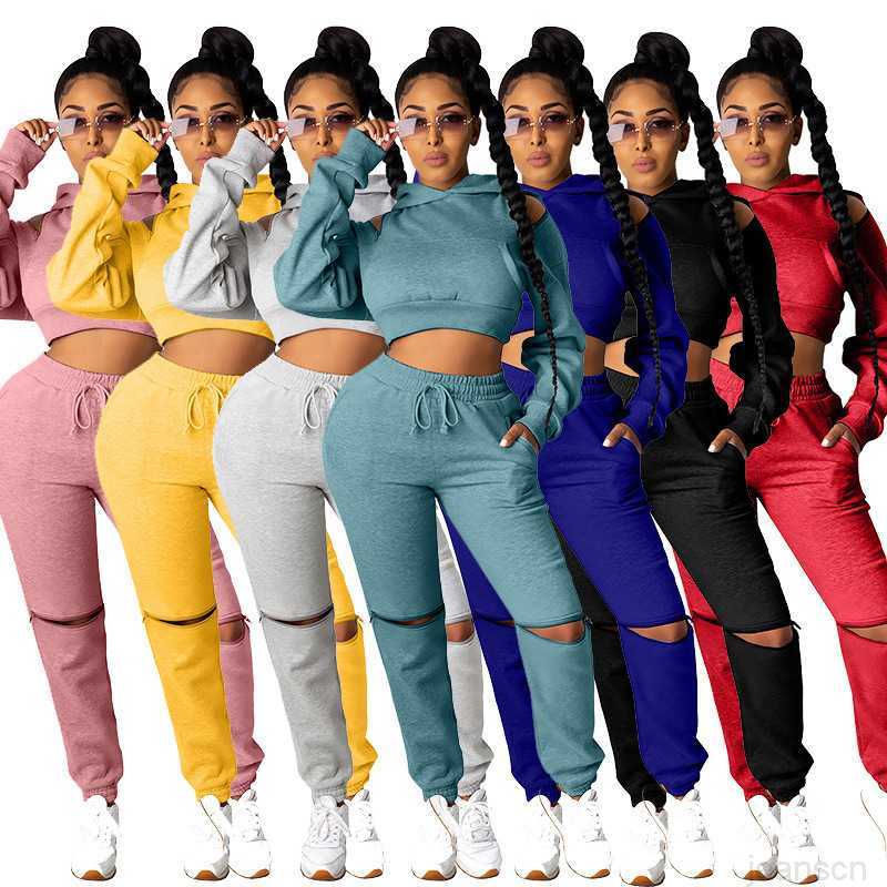 Women Clothing tracksuits Two Piece Set Winter Tracksuit Ladies Hooded Strapless Pullover Long Pants Suits Female Casual Sports Outfits