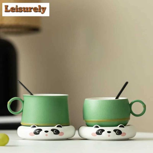 Cat Panda Ceramic Cup Tea Bowl Sauce Set Couples Cut Oat Milk Cup Spoon Set Christmas and Valentines Day Gift Cup X241205