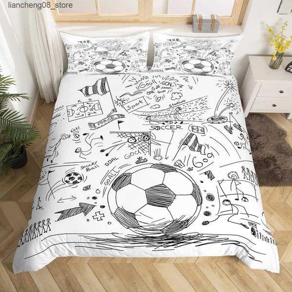 Bedding sets Football Duvet Cover Set Hand Drawn Sketch Soccer Flag Network Team Sports Bedding Set For Boys Teens Men Twin Comforter Cover