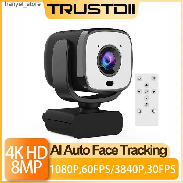 Webcams Taida 4K Webcam 3840P 30F Web Camera AI Auto Face Tracking Living Stream Camera With Microphone Remote Control for Tiktok Zoom L2409