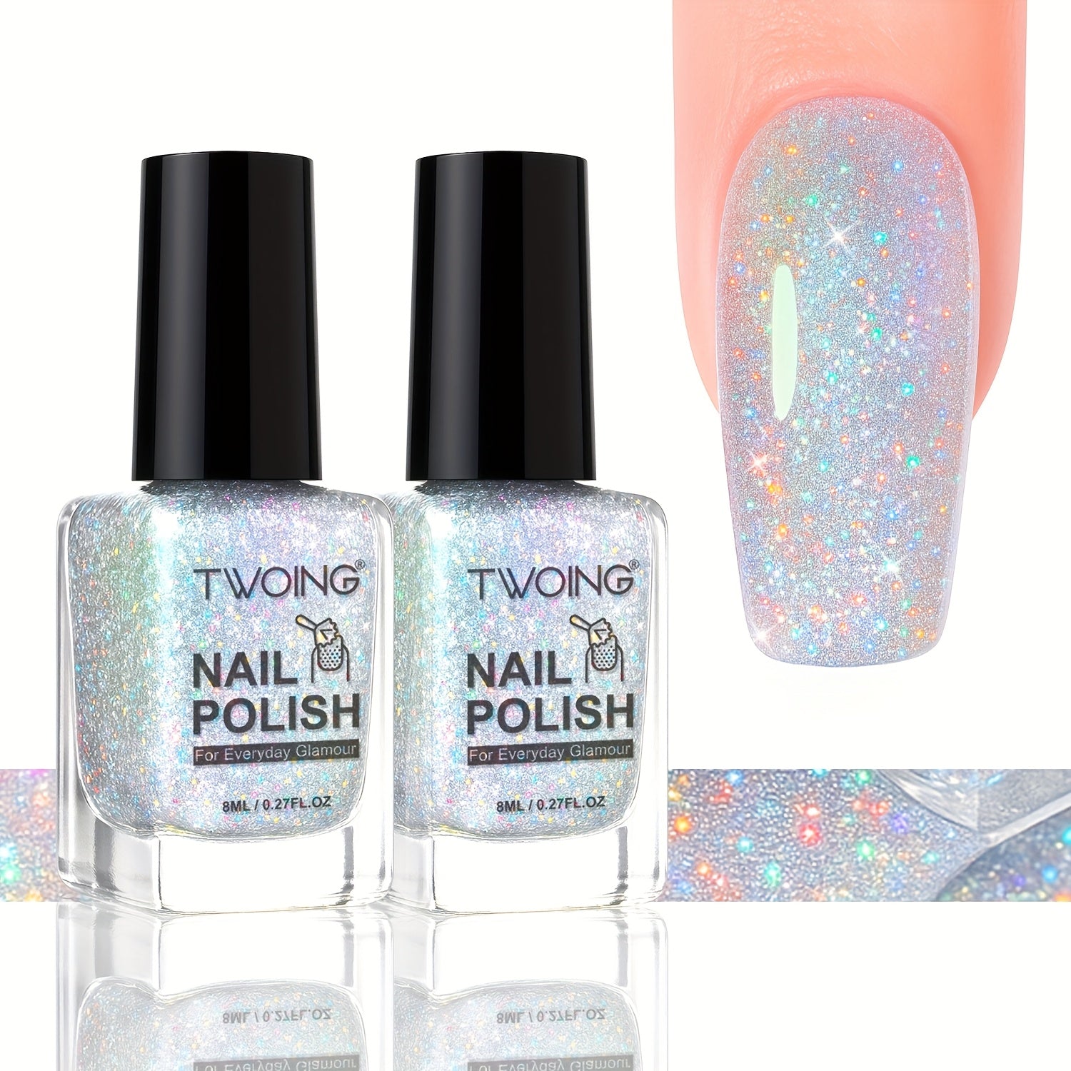 TEMU Holographic Nail Polish, Silvery Glitter Nail Polish Air , 8ml High Glossy Shiny Nail Oil-based Laser Iridescent Nail Lacquer Chrome Halo Nail