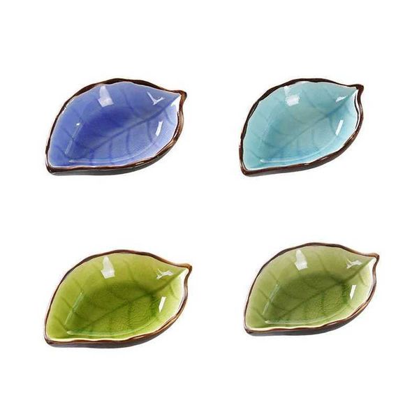 1pcs Leaves Ceramic Saucer Kitchen Multi-Purpose Seasoning Dish Small Dish Crackle Glaze Seasoning Sauce Vinegar Tableware Y240902