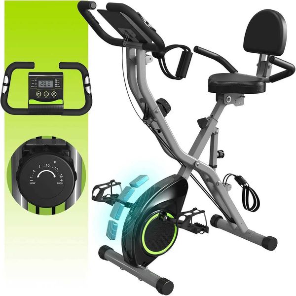 Bikes Exercise Bike for Seniors 5 IN 1 Foldable Stationary Bike with 16-Level Magnetic Resistance and Tri-Position Ride 300LBS Capac H241102
