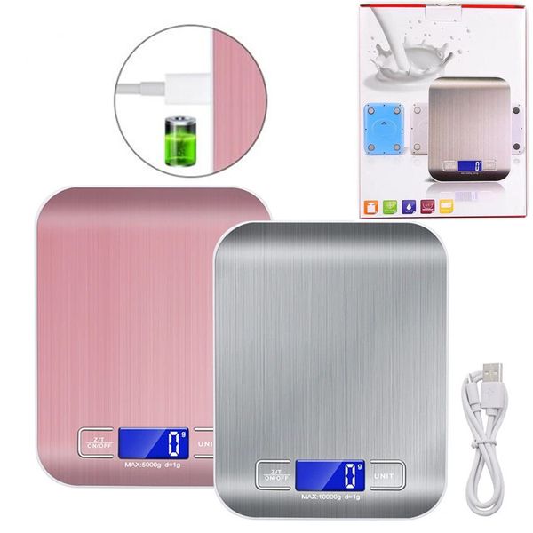 USB Rechargeable Electronic Digital Food Kitchen Scale 5kg 10kg-0.1g LCD Display Stainless Steel Weight Grams Balance Measuring Gram Weighin