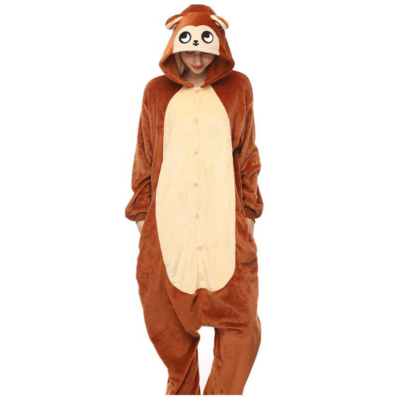 Monkey Kigurumi Onesie Adult Women Animal Pajamas Suit Flannel Warm Soft Sleepwear Onepiece Winter Warm Pijama Cosplay