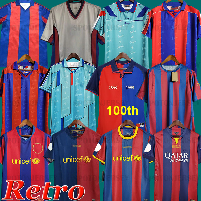 Retro soccer jerseys 96 97 07 08 09 10 11 XAVI RONALDINHO RIVALDO GUARDIOLA Iniesta HENRY finals classic 1899 1999 retro football shirts uniform Hom