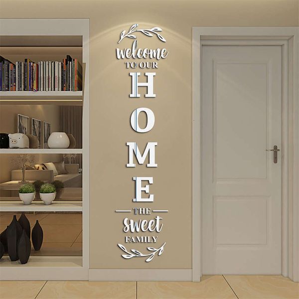 Large 3D Stickers DIY Removable English Letters Family Acrylic Self-Adhesive Mirror Wall Decals For Home Decor