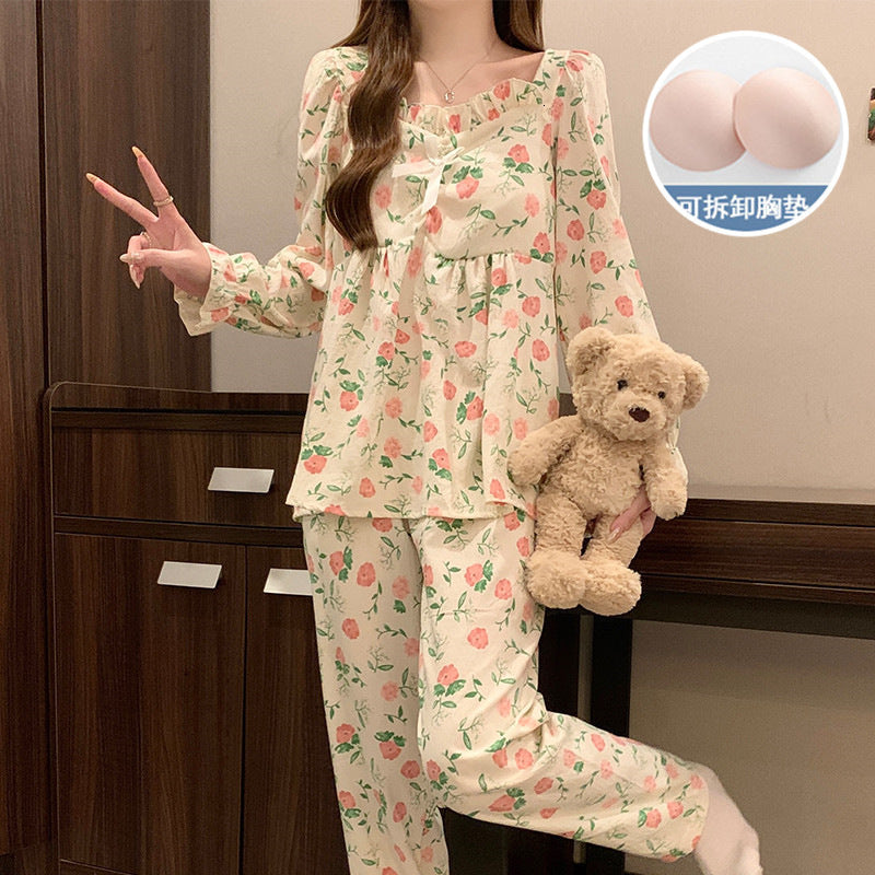 Women&#039;s with chest cushion autumn and winter new home clothes cloud cotton outer wear simple casual women&#039;s sleepwear