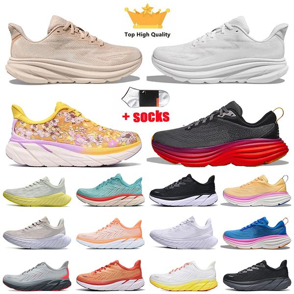 Clifton 9 Bondi 8 HOKASSHOES Running Shoes Kawana Pessoas Livre Pessoas Preto Branco Rosa Verde Corredores de Espuma Verde