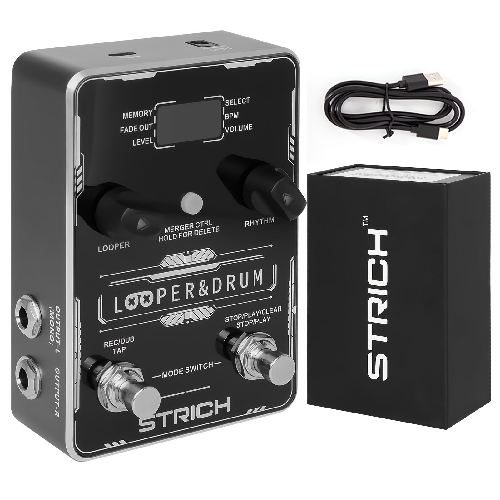 TEMU Strich Stereo Pedal - Built-in Drum Machine, 100 Patterns, 160 Min Recording, Software Editing & Usb For Audio Or Download, Support Footswitch