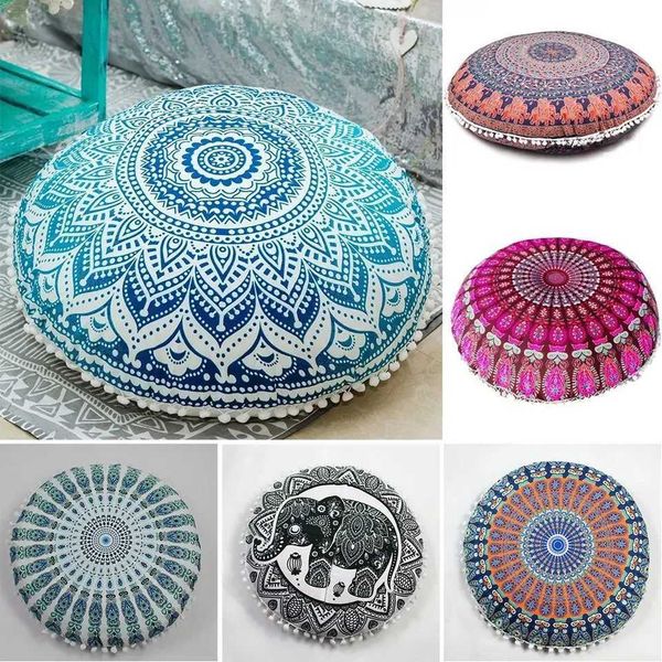 43x43cm round soft cushion cover thick round linen office chair cover tatami meditation mat sofa pillowcase home decoration W240819