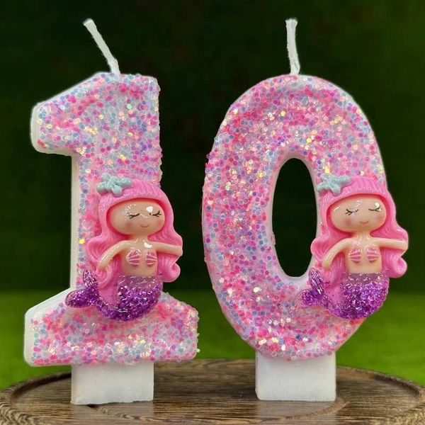 Mermaid Childrens Birthday Candles 0-9 Number Blue Pink Birthday Candles 1 Year for Girls Cake Topper DecorationXJ240730