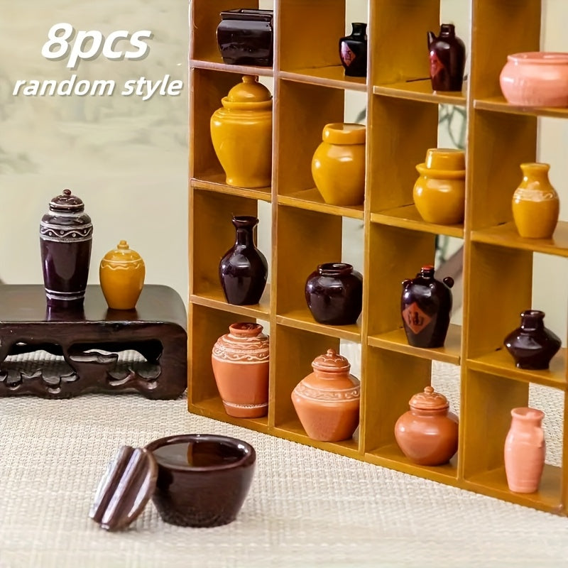 TEMU 8pcs Set Vintage Miniature Clay Pottery Bottles & Jug - Antique Terracotta Wine , Mini Vase For Diorama, Dollhouse, Historical Role-play,