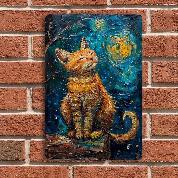 1 piece of retro Star Cat metal iron plate decoration used for home bar garage 8X12 inch home wall decoration weather resistant Y250111