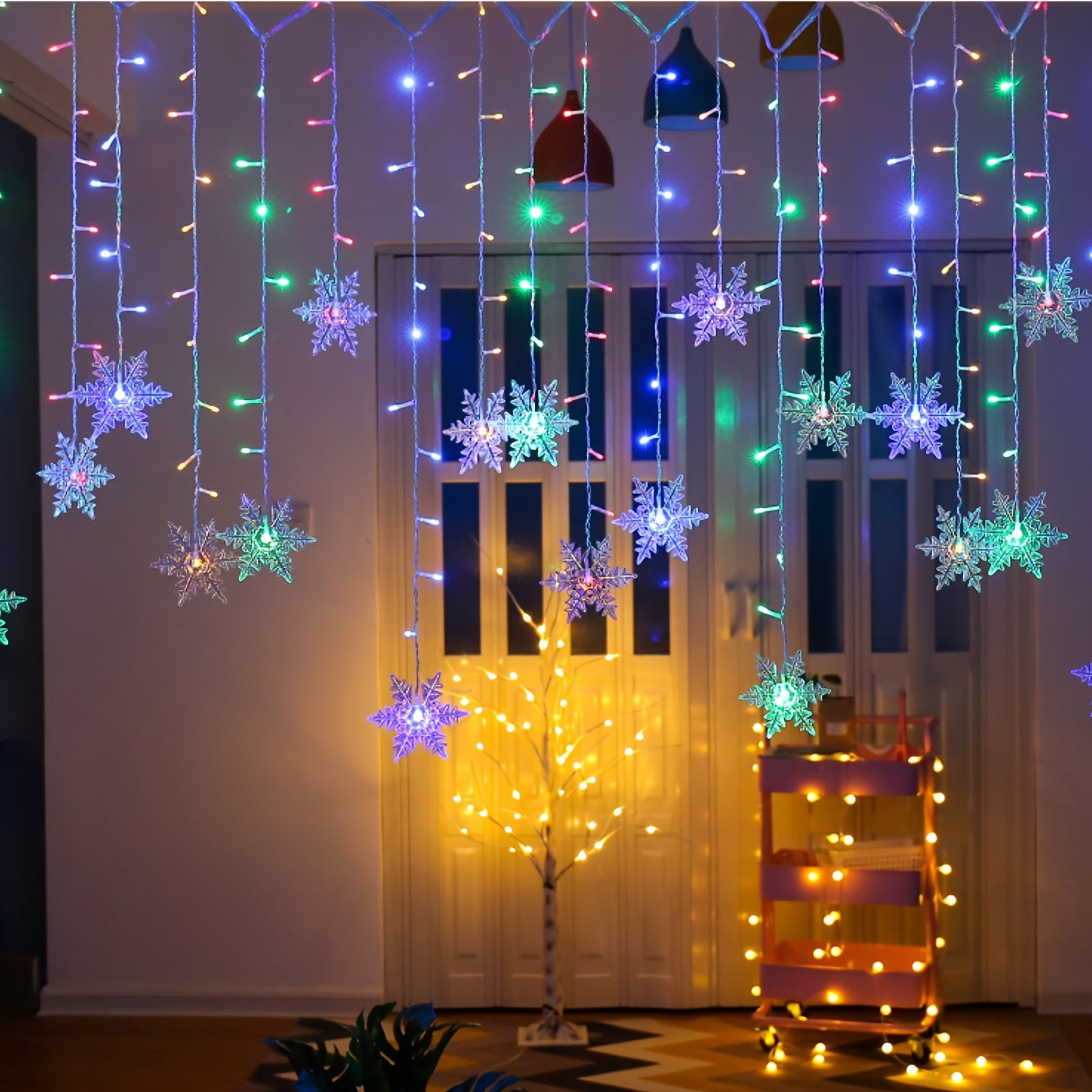 TEMU Curtain Light 96led 5cm Snowflake Color Light