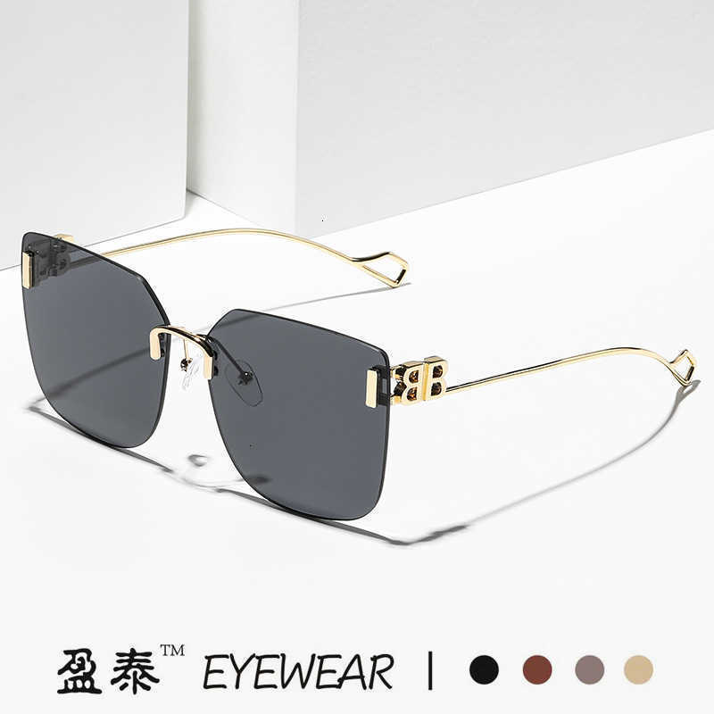 Sunglasses outdoor mirror New B home net red large frame frameless trimming Chaoren Street concave shape GRADIENT SUNGLASSES 1VV9